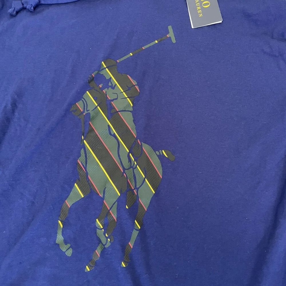 P olo Ralph Lauren Striped Big Pony Logo Long Sleeve Hooded T-Shirt Hoodie Royal